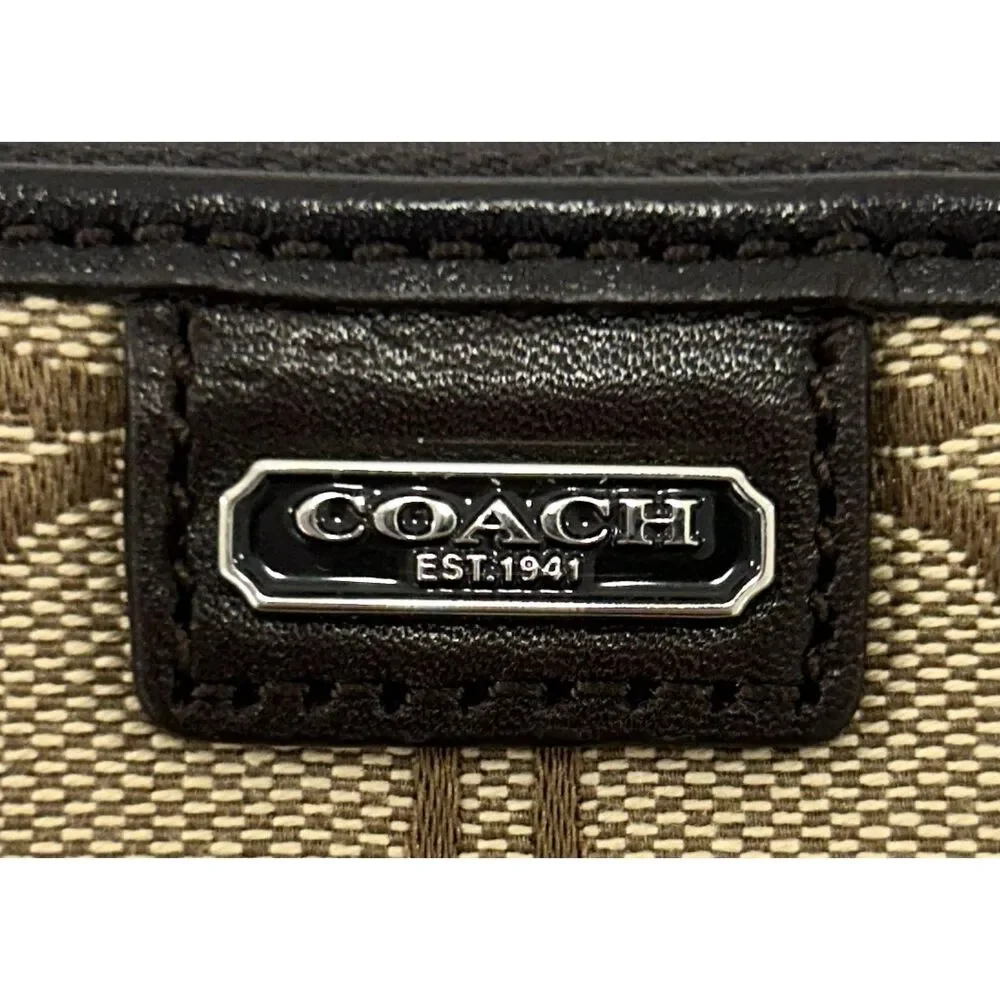 COACH Vintage Signature Canvas Small Wristlet - Khaki Brown & Black Leather